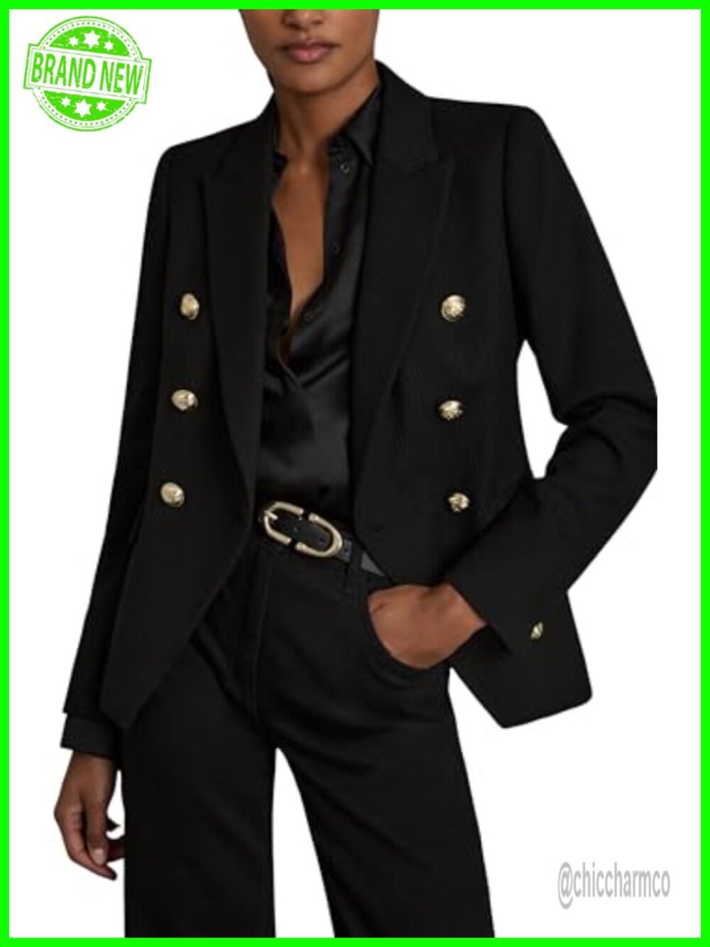 Tailored Wool Blend Short Sleeve Double Breasted Blazer